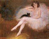 Cat Canvas Paintings - Ballerina with a black Cat